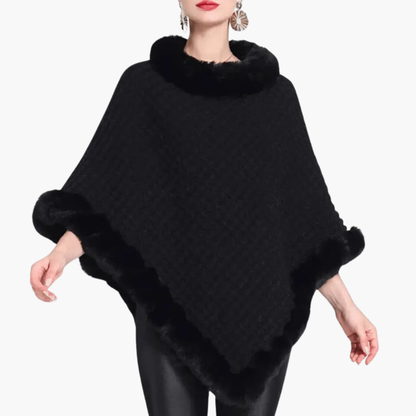 Soft Women's Oversized Poncho with Faux Fur Edge