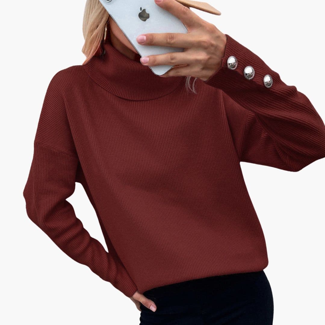 Ladies' Crew Neck Pullover Sweater with Button Details