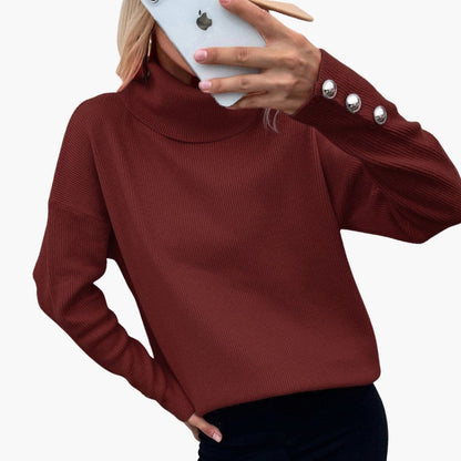 Ladies' Crew Neck Pullover Sweater with Button Details