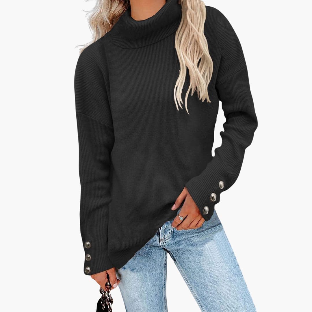 Ladies' Crew Neck Pullover Sweater with Button Details
