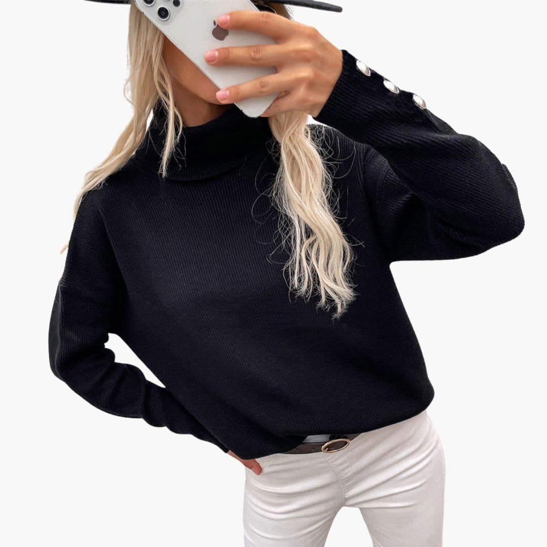 Ladies' Crew Neck Pullover Sweater with Button Details