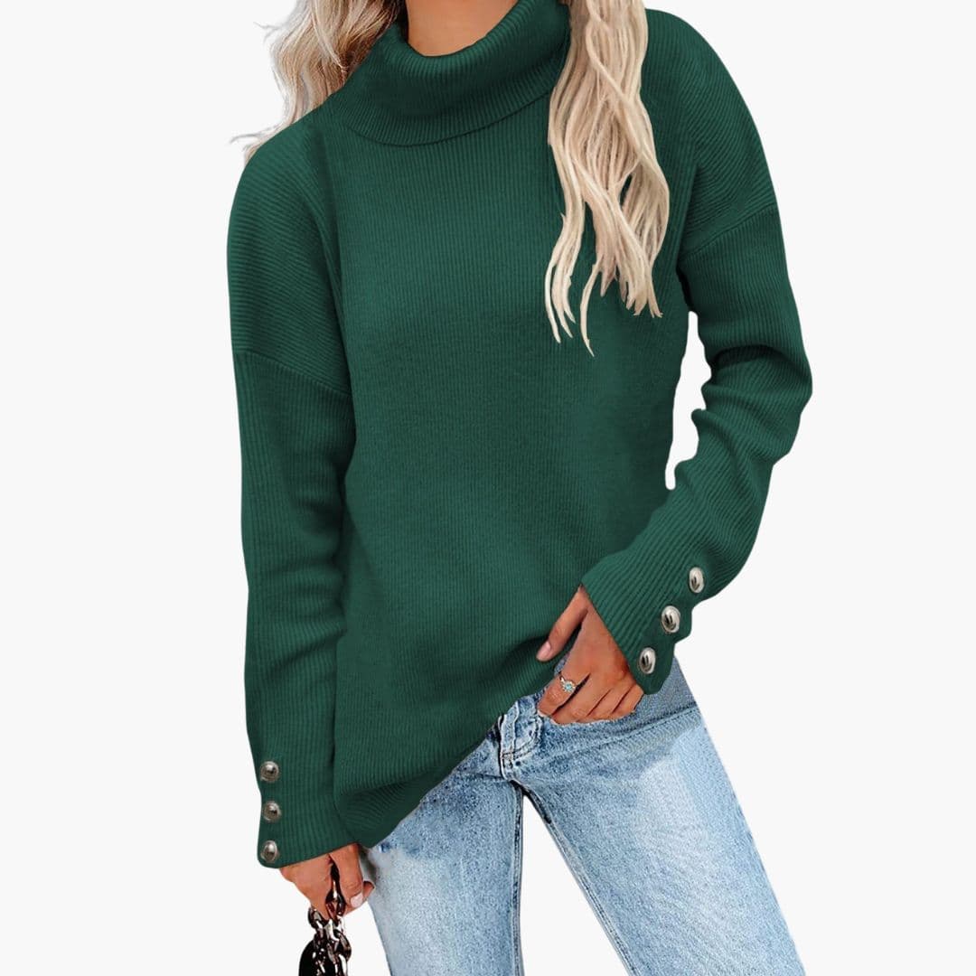 Ladies' Crew Neck Pullover Sweater with Button Details