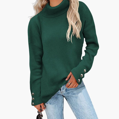 Ladies' Crew Neck Pullover Sweater with Button Details