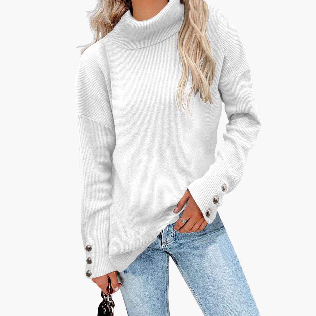 Ladies' Crew Neck Pullover Sweater with Button Details