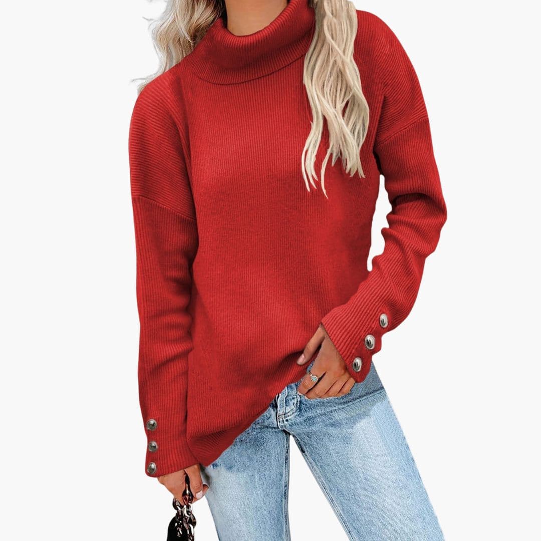 Ladies' Crew Neck Pullover Sweater with Button Details
