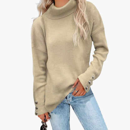 Ladies' Crew Neck Pullover Sweater with Button Details