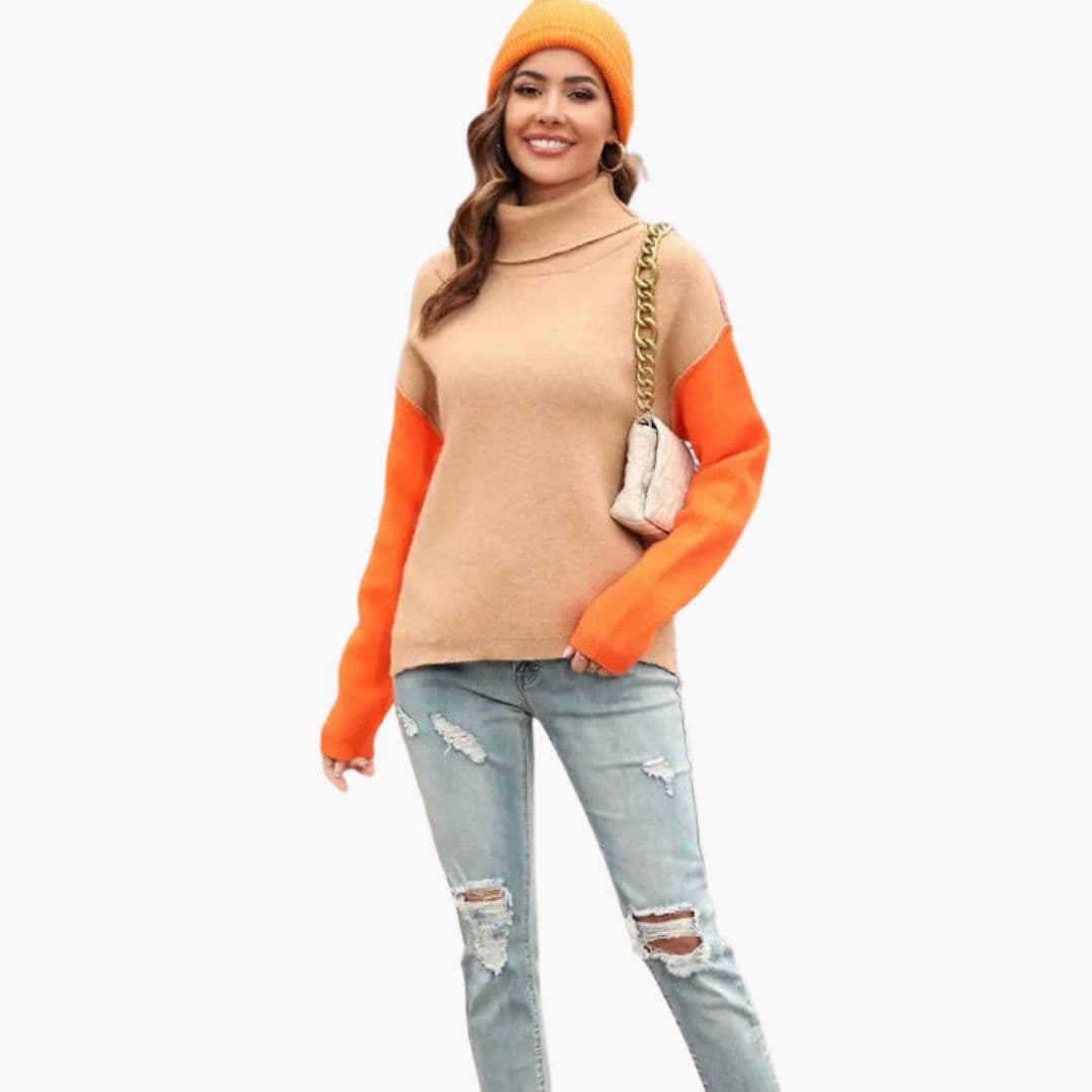 Ladies' Crew Neck Colorful Block Sweater