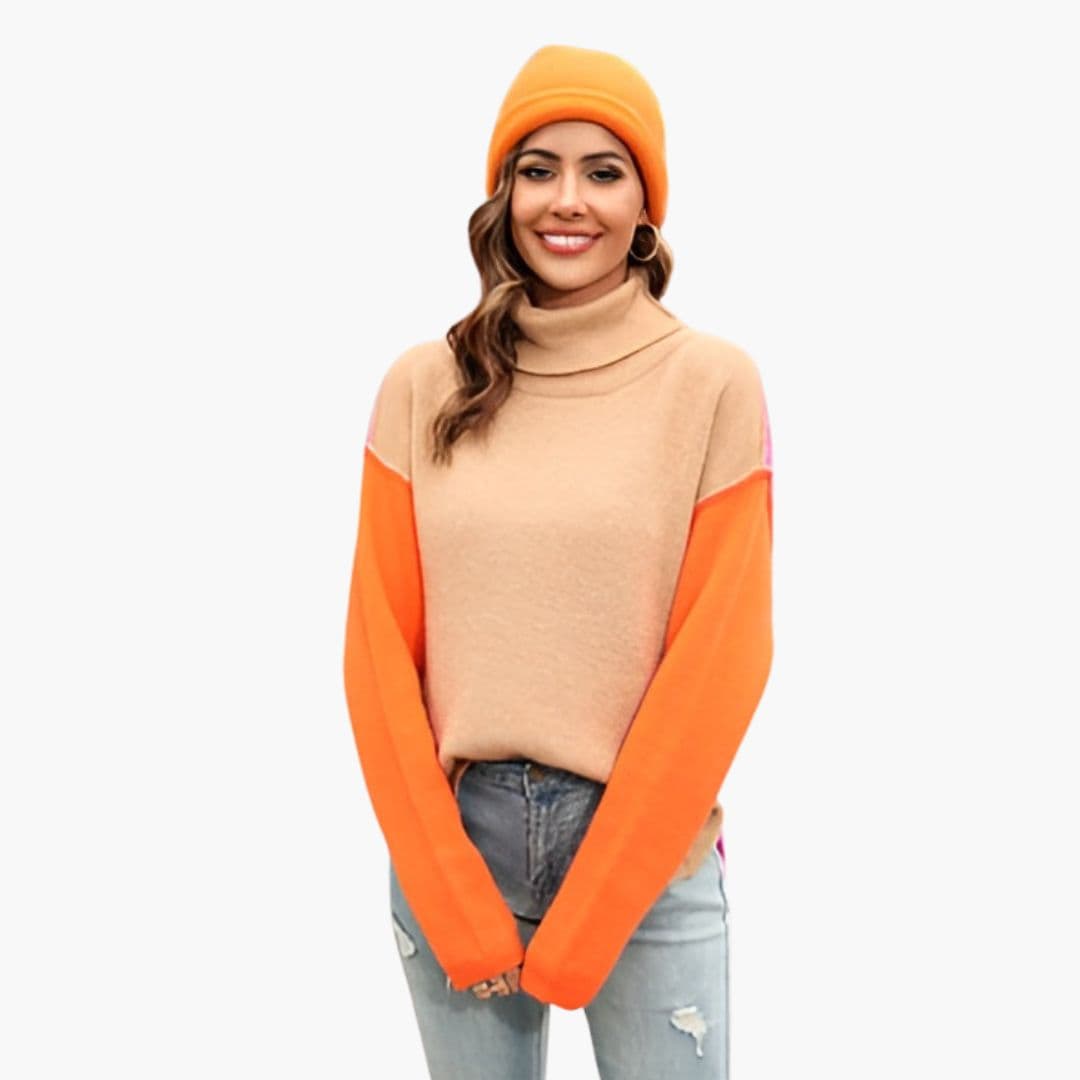 Ladies' Crew Neck Colorful Block Sweater
