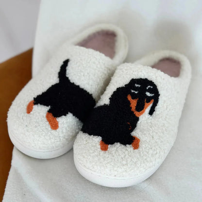 Ladies Cute Doggy Fleece Slippers