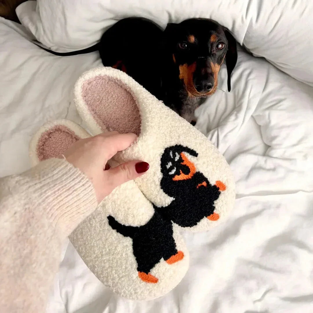 Ladies Cute Doggy Fleece Slippers - EasyApparels