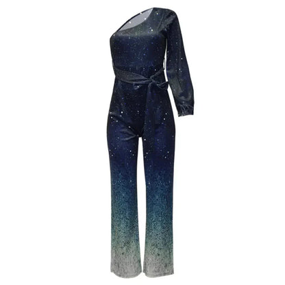 Sequined Asymmetrical One Shoulder Jumpsuit