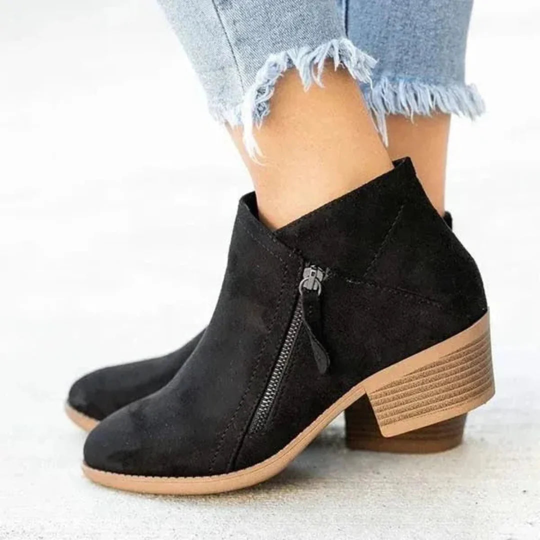 Ladies Leather Low Heel Boots