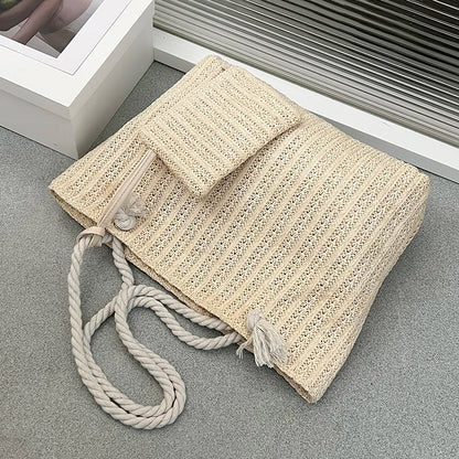 Natural Woven Straw Tote Bag with Rope Handles