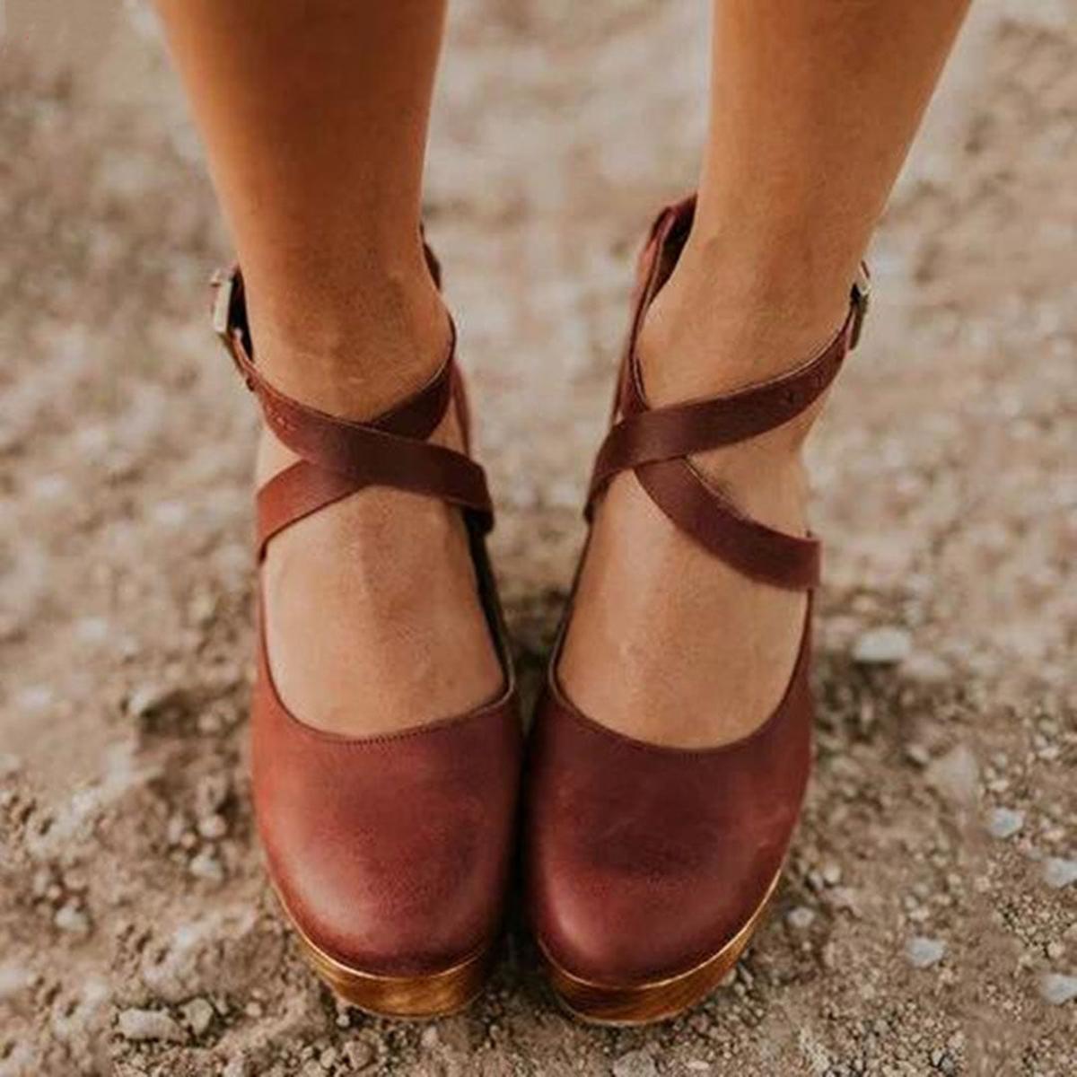 Classic Red Cross Strap High Heels