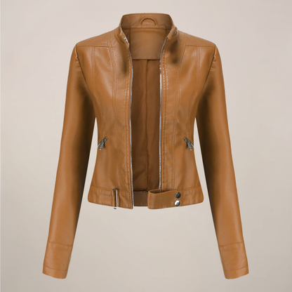 Edgy Fake Leather Motorcycle Jacket for Women