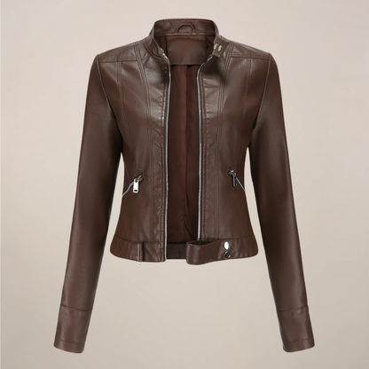 Edgy Fake Leather Motorcycle Jacket for Women