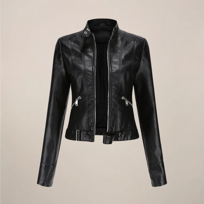 Edgy Fake Leather Motorcycle Jacket for Women - Vossary
