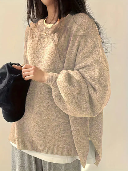 Women's Soft Oversized Knit Sweater - Classic Crew Neck Style