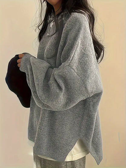 Women's Soft Oversized Knit Sweater - Classic Crew Neck Style
