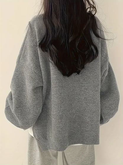 Women's Soft Oversized Knit Sweater - Classic Crew Neck Style