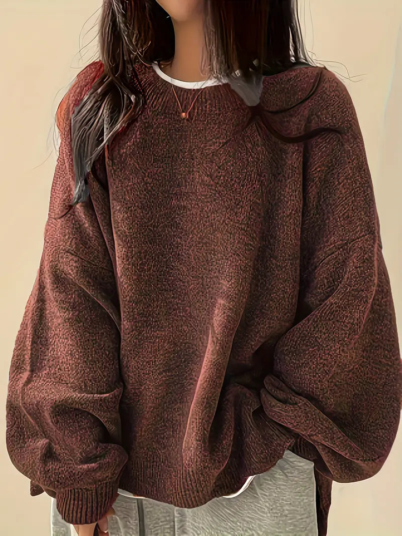 Women's Soft Oversized Knit Sweater - Classic Crew Neck Style