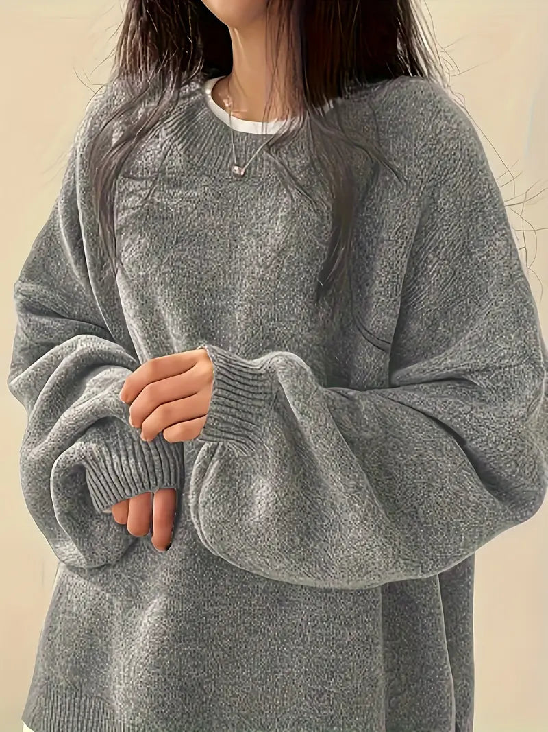 Women's Soft Oversized Knit Sweater - Classic Crew Neck Style - Vossary