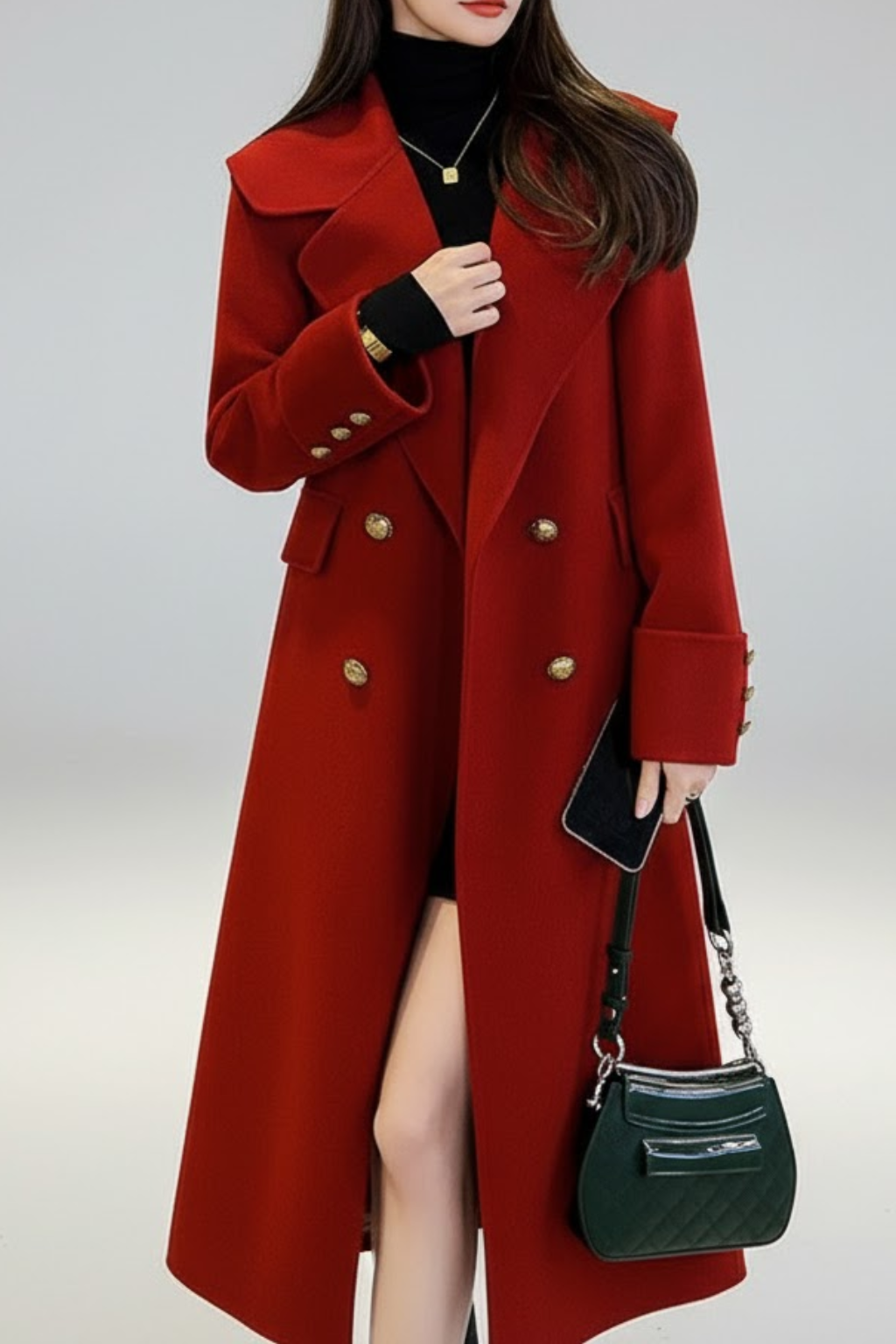 Classic Red Double Breasted Trench Coat - Vossary