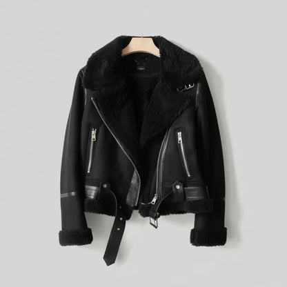 Warm Faux Leather Biker Jacket for Women - Vossary