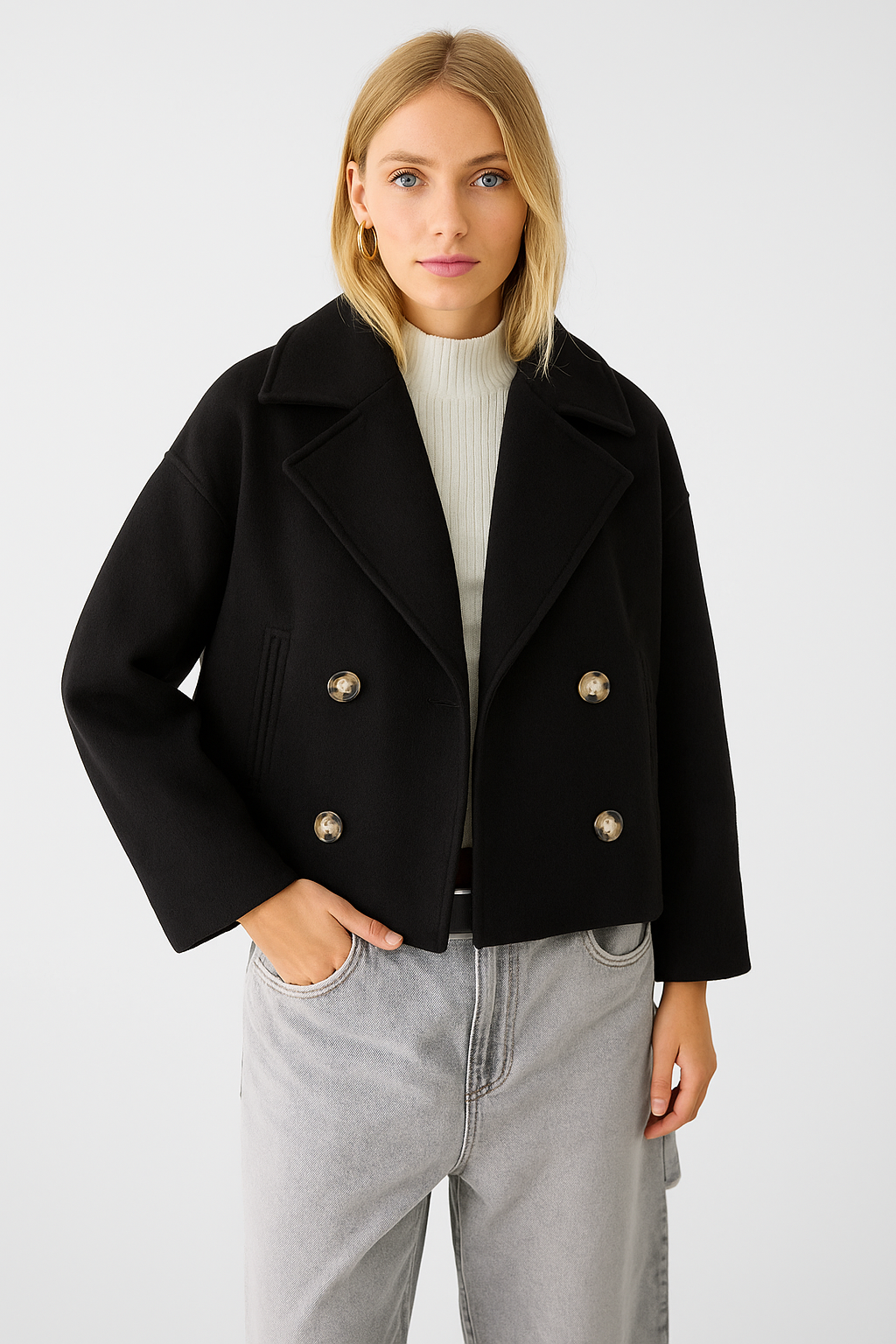 Classic Female Short Jacket - Elegant Open Front Design