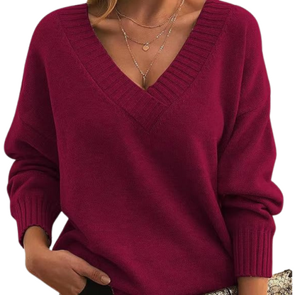 Soft Women's Casual V-Neck Pullover Sweater