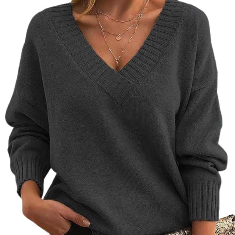 Soft Women's Casual V-Neck Pullover Sweater - Vossary