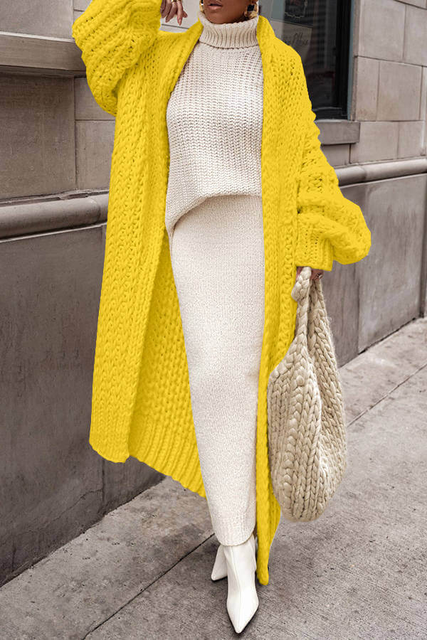 Warm Red Cable Knit Sweater Set for Ladies