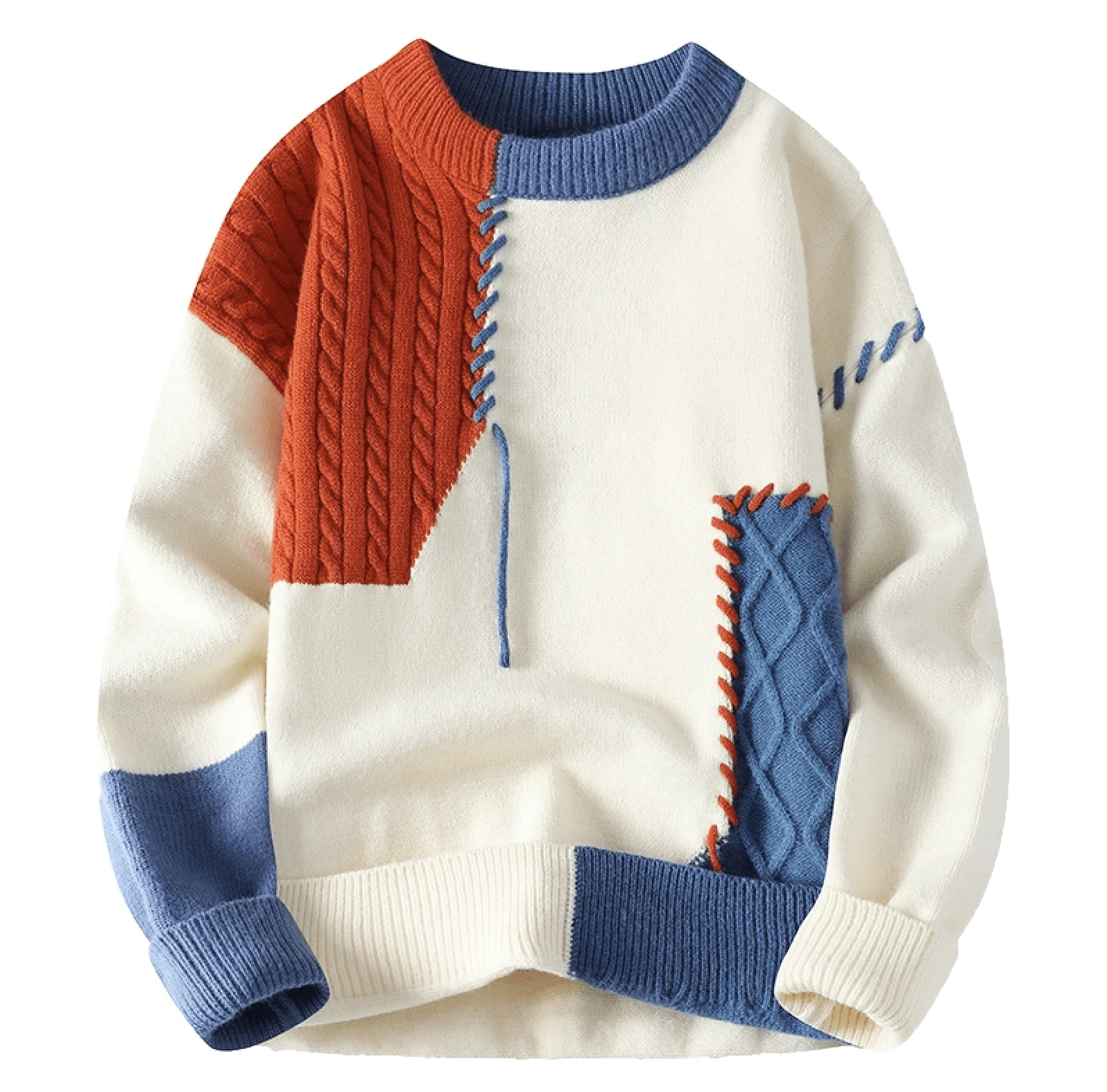 Mens Cozy Patch Knit Winter Sweater - EasyApparels
