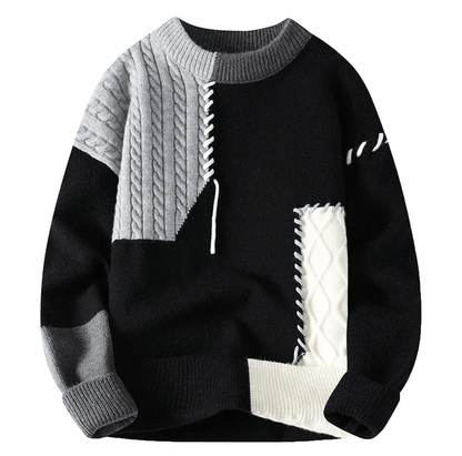 Mens Cozy Patch Knit Winter Sweater