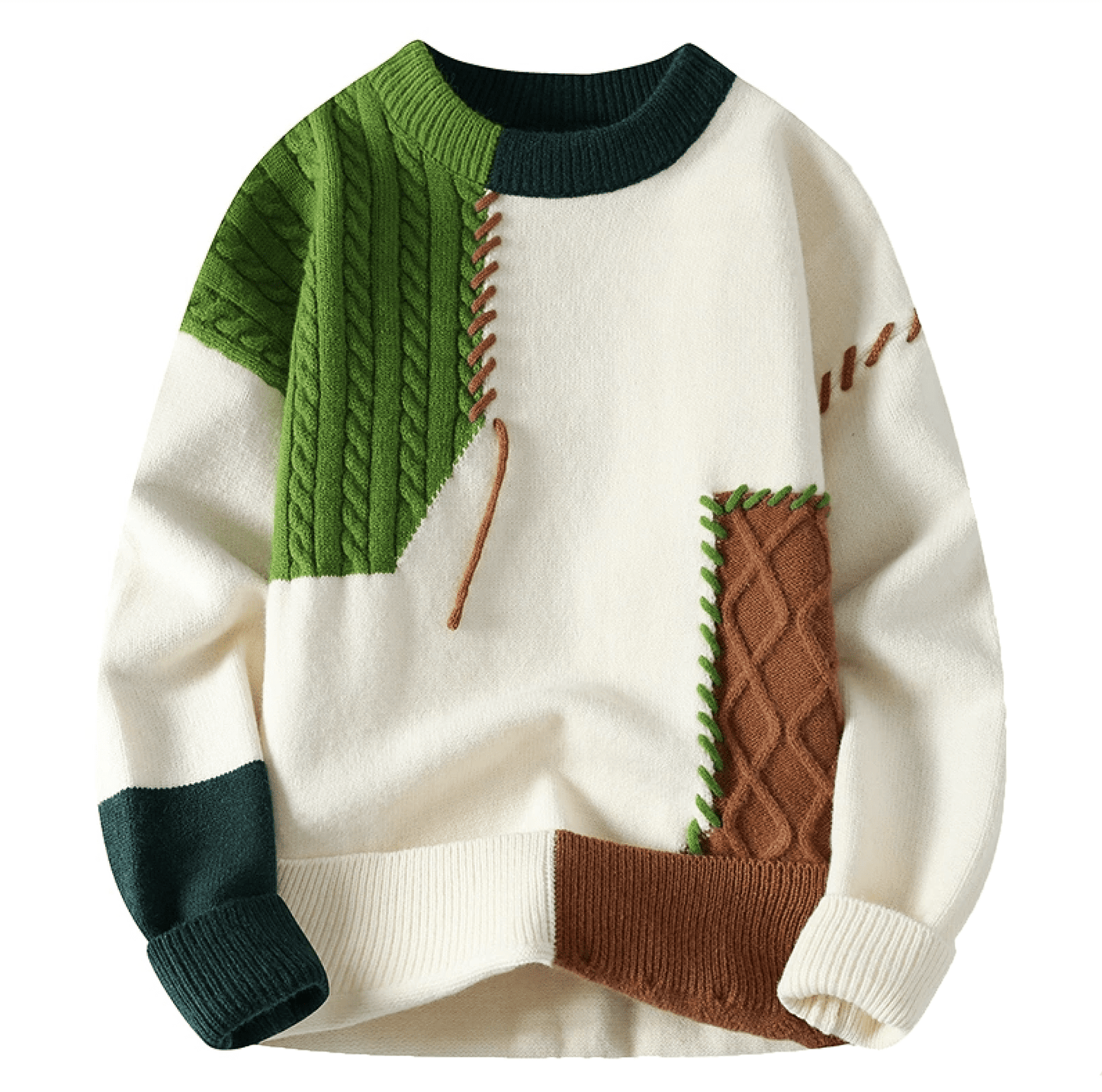 Mens Cozy Patch Knit Winter Sweater