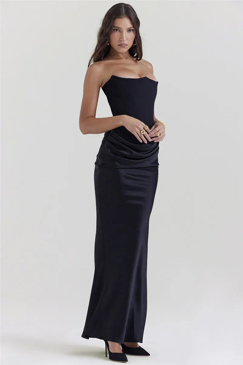 Luxurious Strapless Satin Formal Gown - EasyApparels
