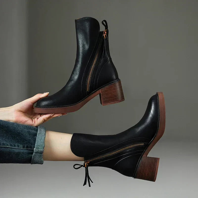 Ladies' Low Block Heel Zip Boots - EasyApparels