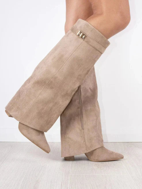 Comfortable Women's Suede Knee Boots - Pointed Toe - Luxicro