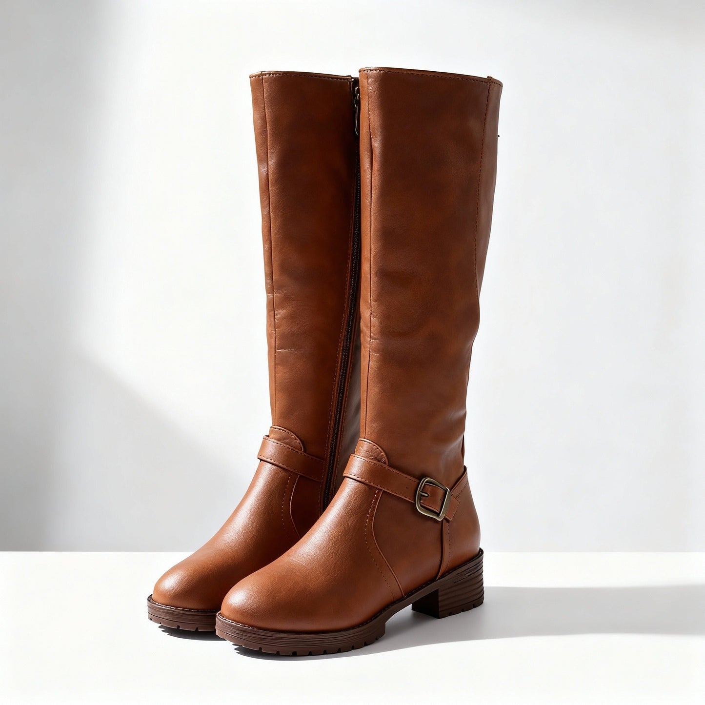 Classic Mid-Calf Riding Boots | Buckle Lug Sole Boots