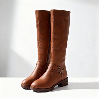 Classic Mid-Calf Riding Boots | Buckle Lug Sole Boots