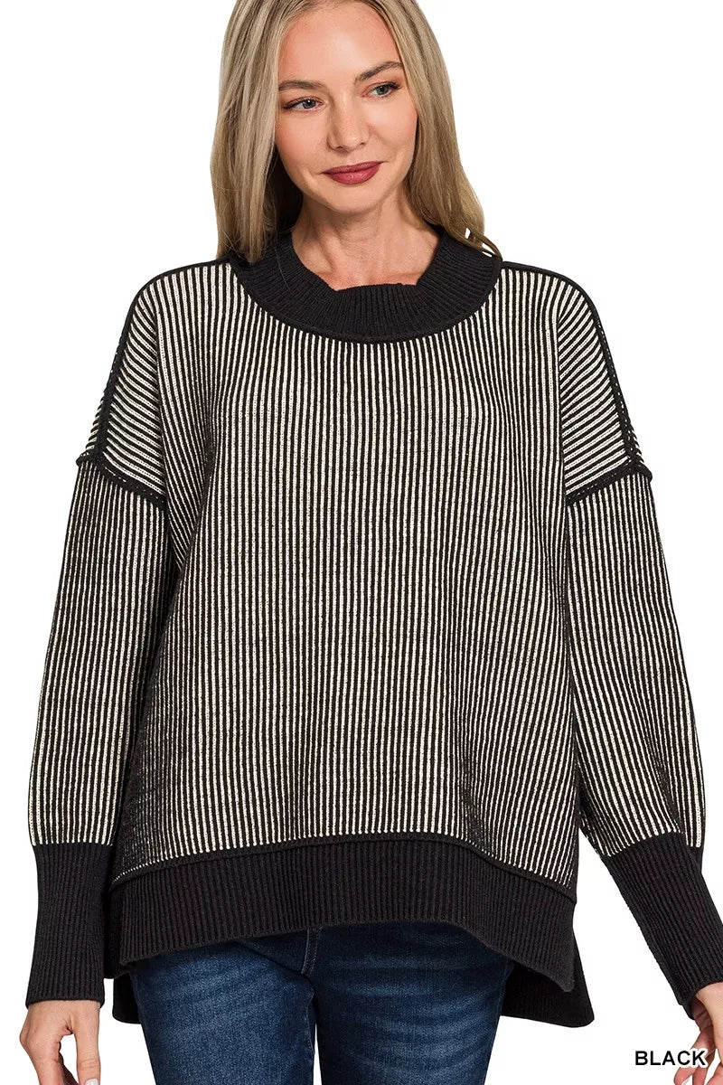 Casual Contrast Ribbed Crew Neck Sweater - EasyApparels