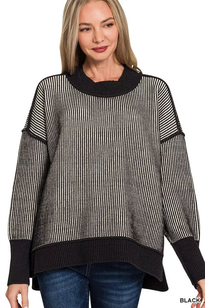 Casual Contrast Ribbed Crew Neck Sweater - EasyApparels