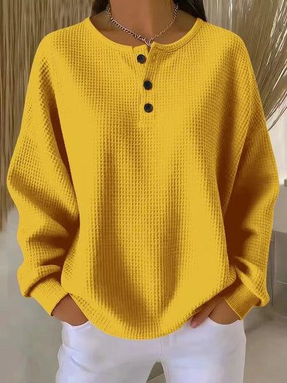 Comfortable Waffle Knit Plus Size Button Front Top