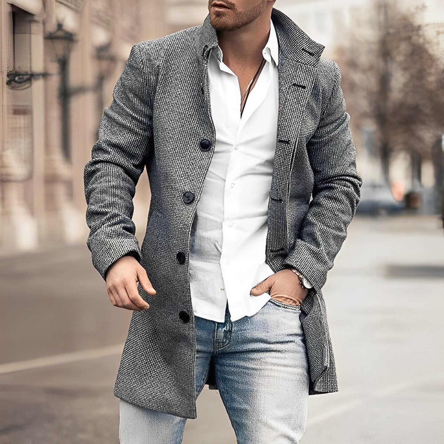 Classic Fit Mens Button Down Trench Coat - EasyApparels