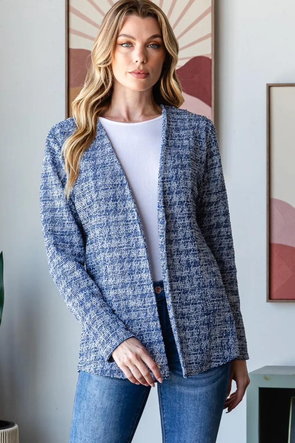 Classic Plaid Open Front Tweed Blazer - EasyApparels