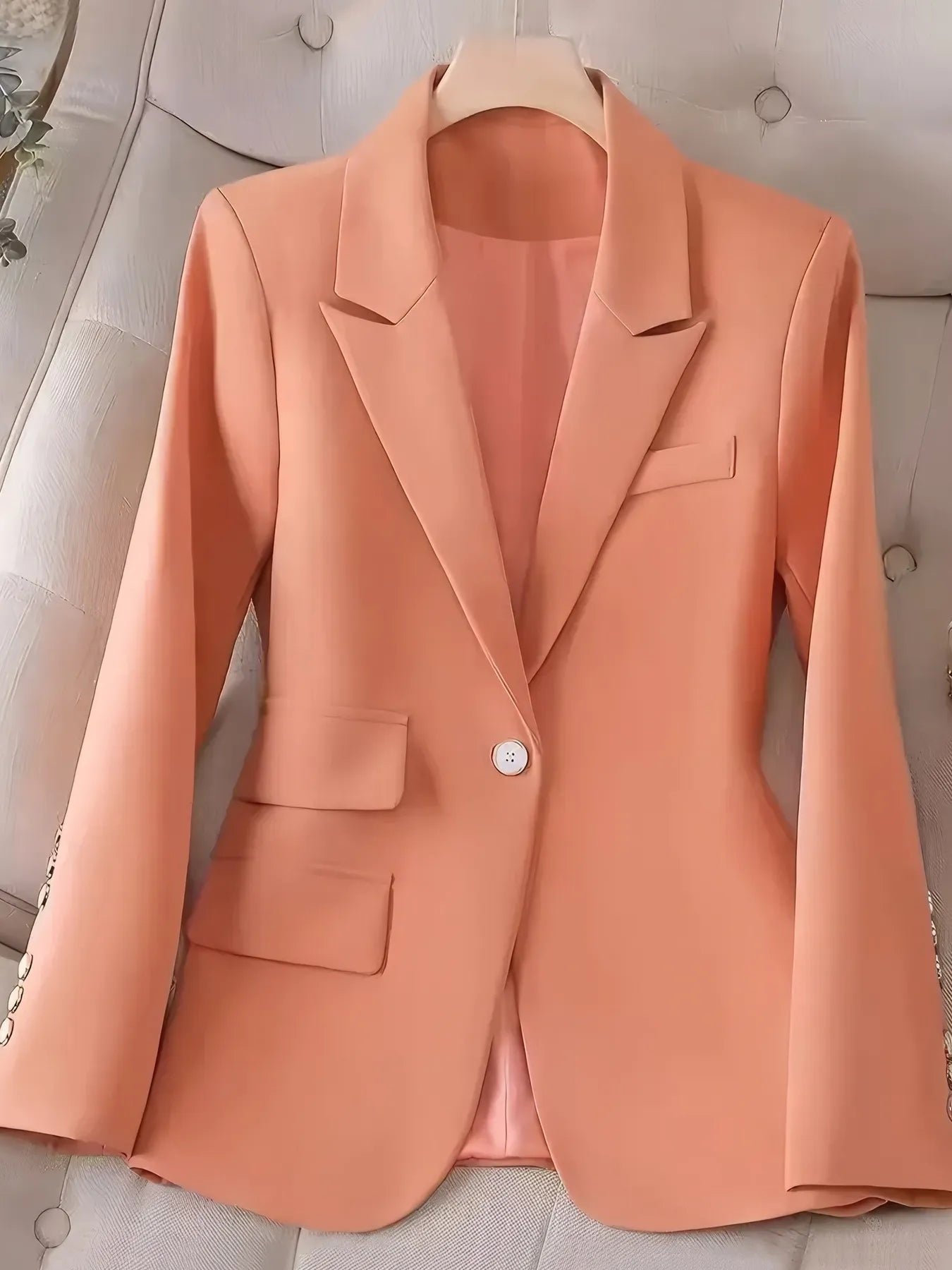 Classic One Button Long Blazer - EasyApparels