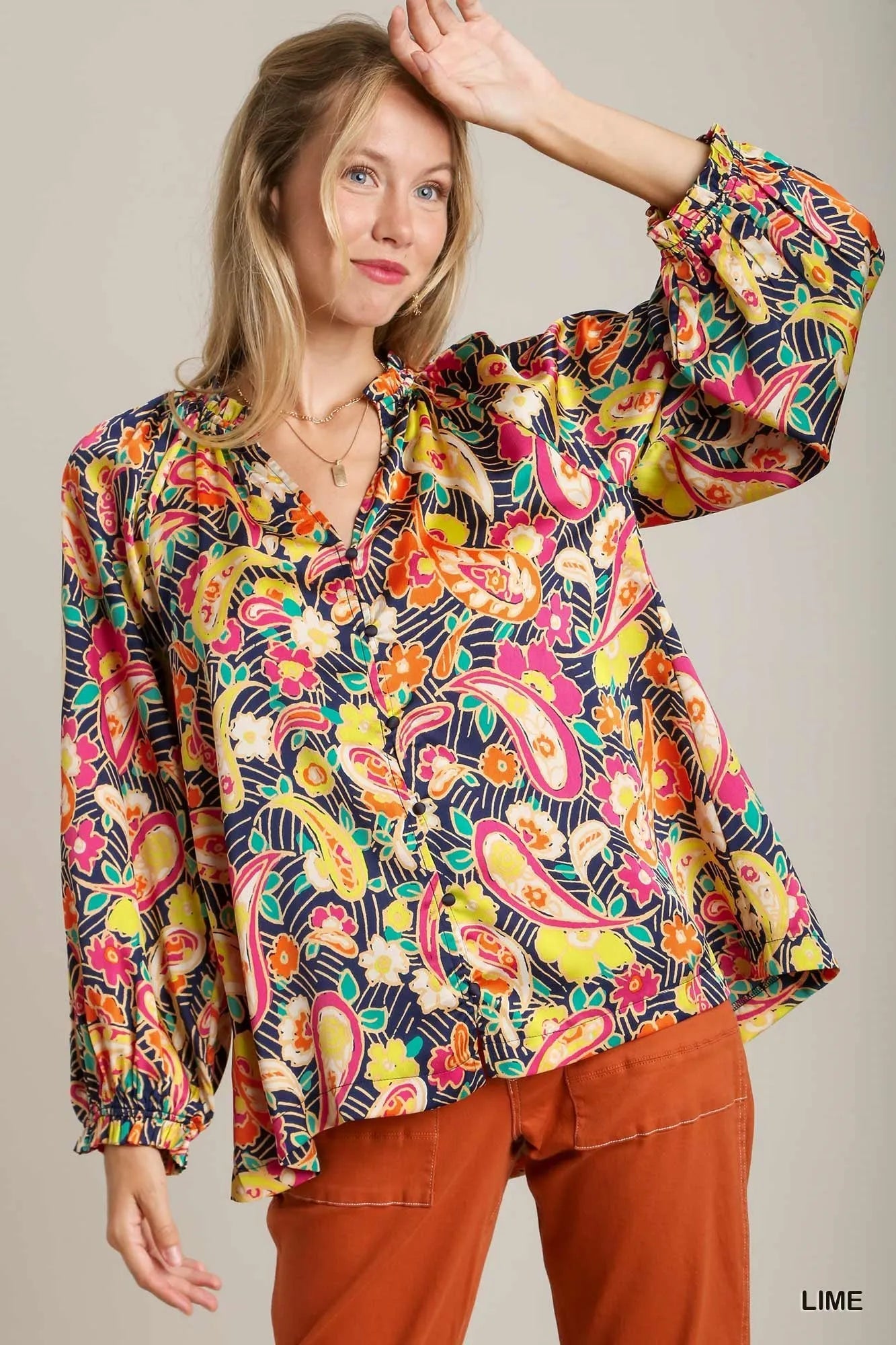 Luxurious Satin Plus Size Ruffle Front Shirt - EasyApparels