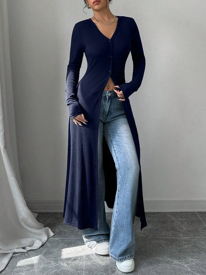 Open Front Oversized V-Neck Cardigan - EasyApparels