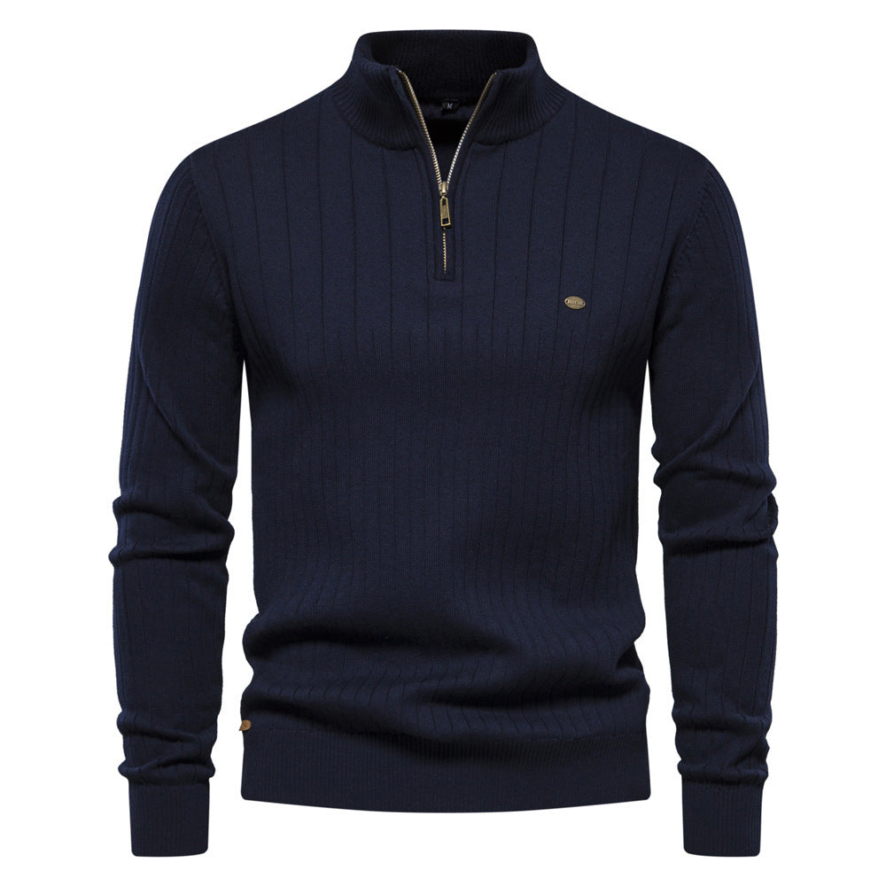 Comfortable Mens Mid Zip Jumper - Soft Cotton, Winter