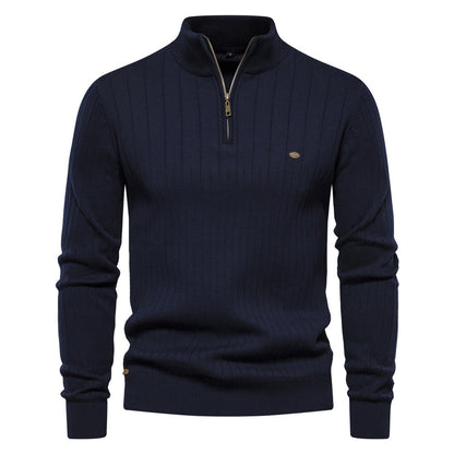 Comfortable Mens Mid Zip Jumper - Soft Cotton, Winter